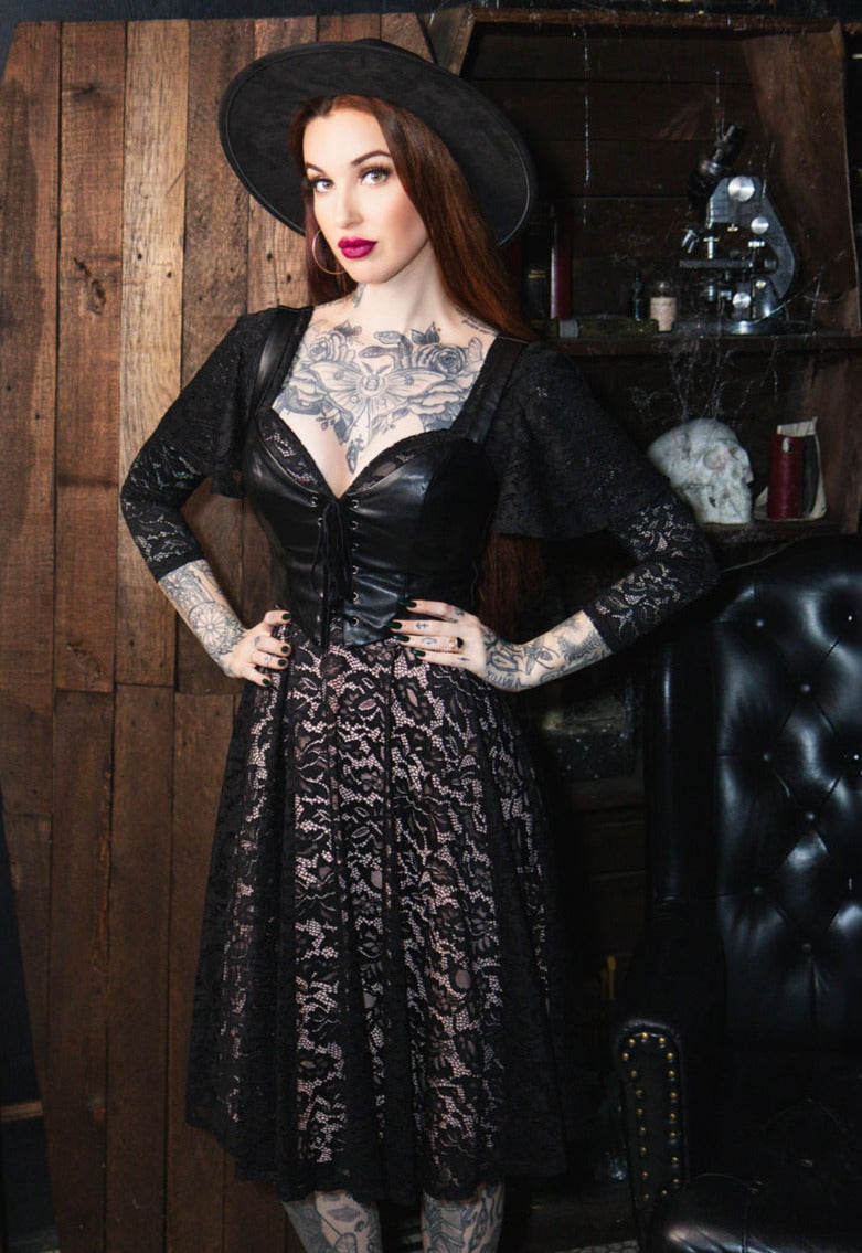 Tempest - Illusion Lace Dress with Vegan Leather Faux Corset