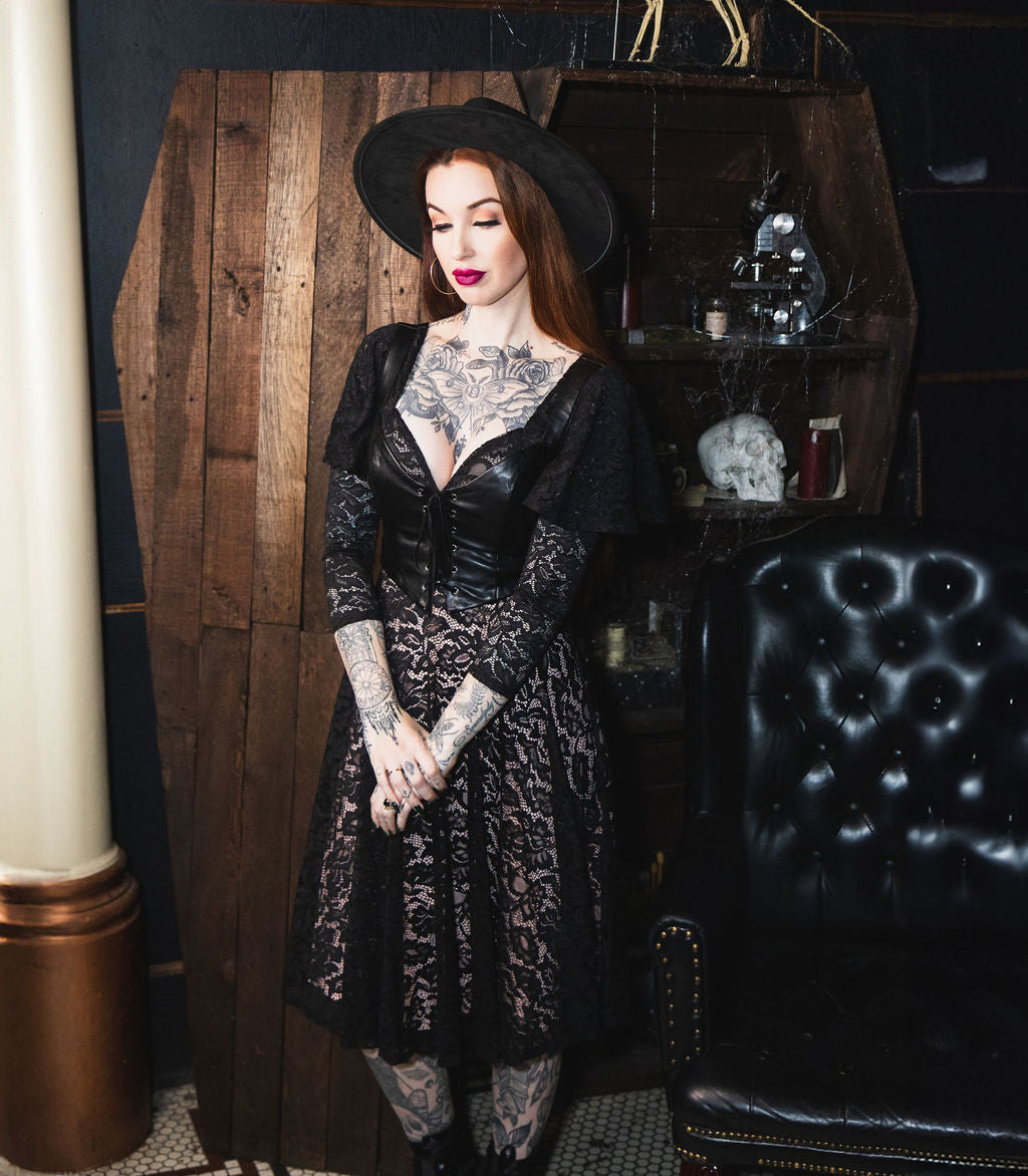 Tempest - Illusion Lace Dress with Vegan Leather Faux Corset