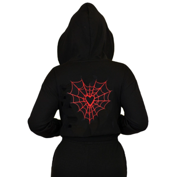 Webbed Heart Zip-Up Cropped Hoodie