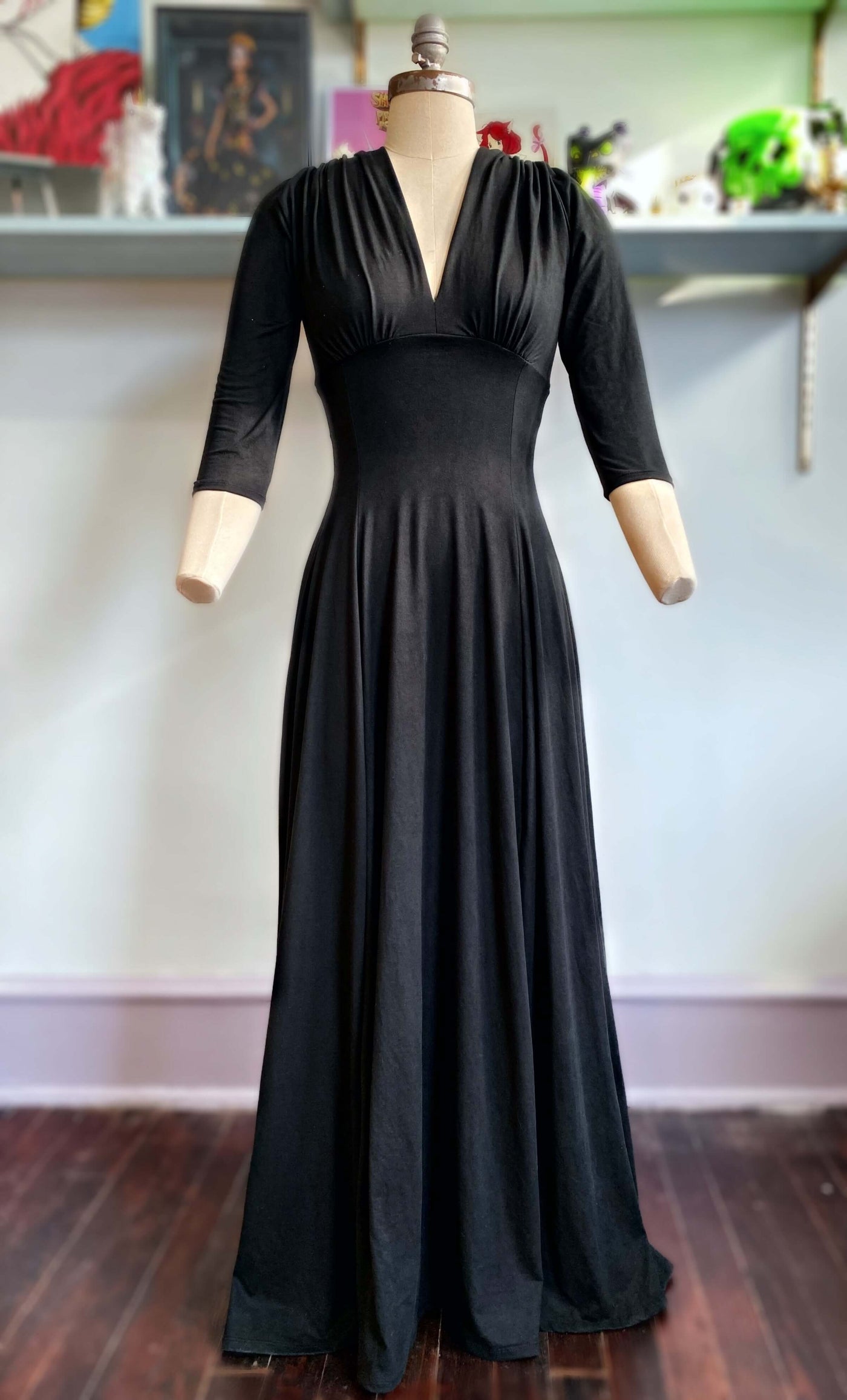 Raquel 3/4 Sleeve Black Knit Maxi Dress PREORDER