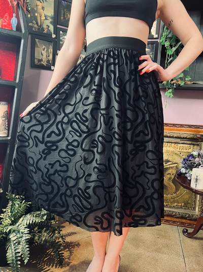 The Serpentine Velvet Snake Flocked Full Skirt PREORDER