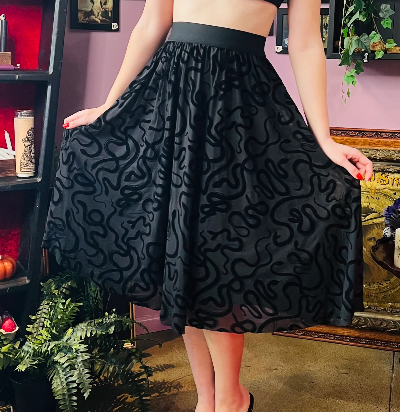 The Serpentine Velvet Snake Flocked Full Skirt PREORDER