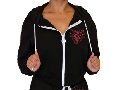 Webbed Heart Zip-Up Cropped Hoodie